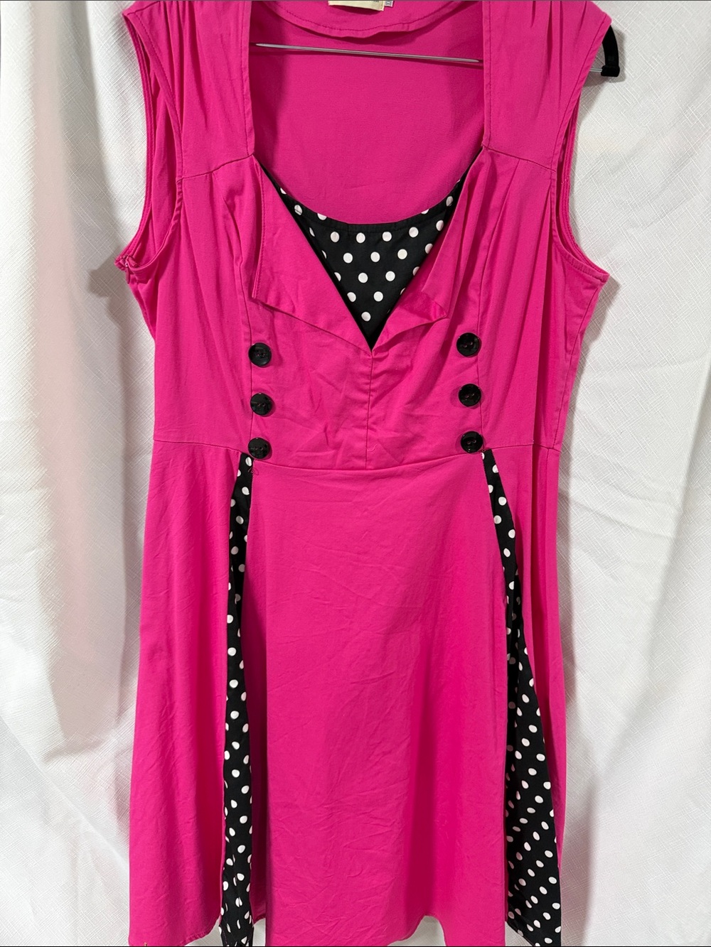 Hot Pink Sleeveless Polka Dot Accent Dress